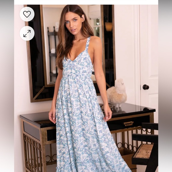 Lulus my love story white floral print tie-back maxi dress size L - Picture 5 of 10